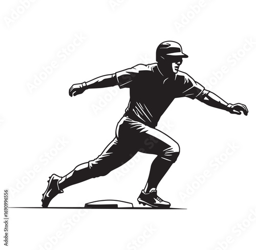 Vector silhouette illustration of a baseball player running towards home base with determination