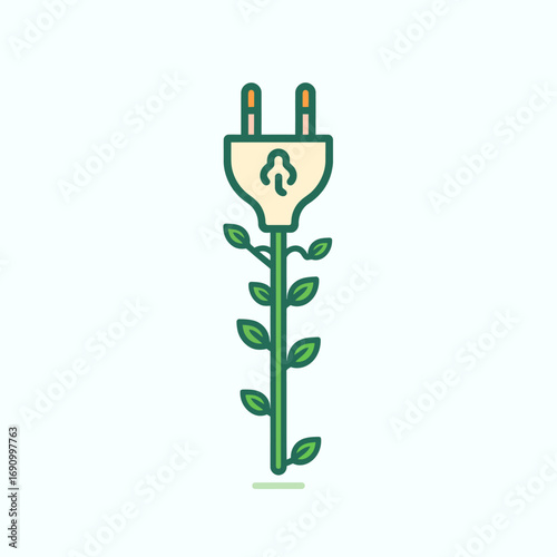 Green energy vector icon. Sustainable power concept with plant plug illustration.
