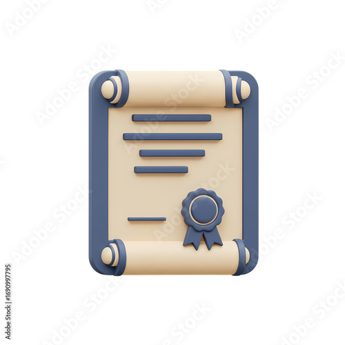 3D Render: Certificate Icon - Achievement, Diploma, Award
