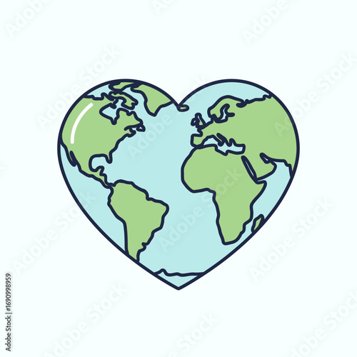 Heart shaped Earth icon. Love the planet, peace & unity symbol vector.