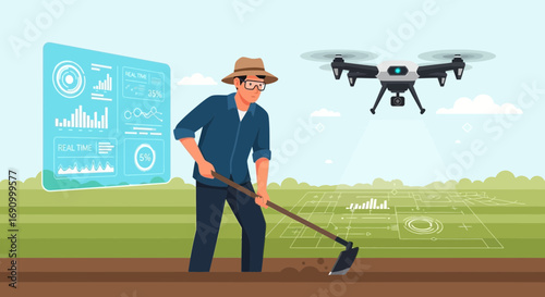 Smart agriculture concept with farmer using drone and data analysis for enhanced farming