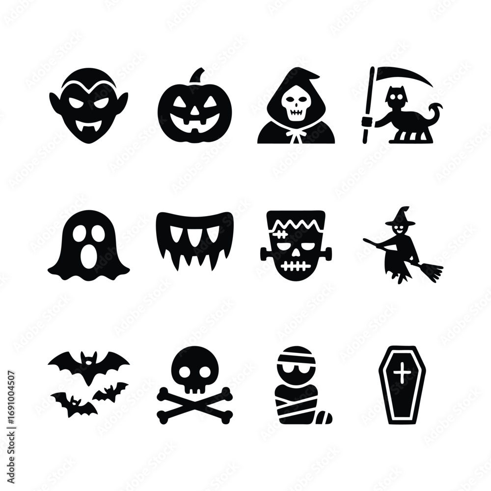 Fototapeta premium Halloween Icons: Spooky Monsters & Festive Symbols