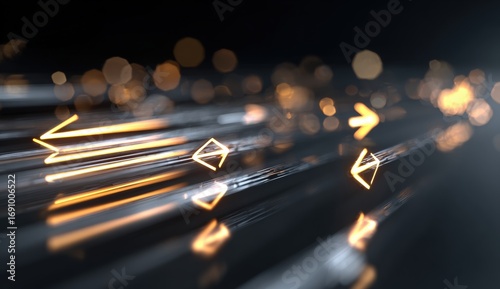 Abstract digital stream of glowing arrows