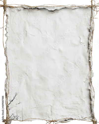 Vintage Blank Paper with Torn Edges and Rustic Hemp Twine