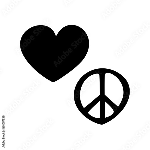 Love and Peace black and white design representing international ideals and movements