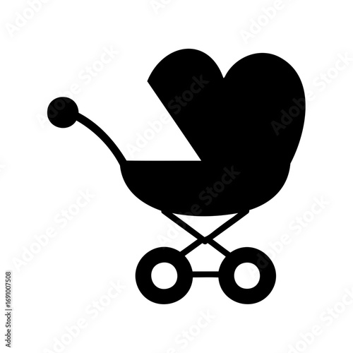 Elegant Baby Stroller Icon in Black and White Minimalist Design