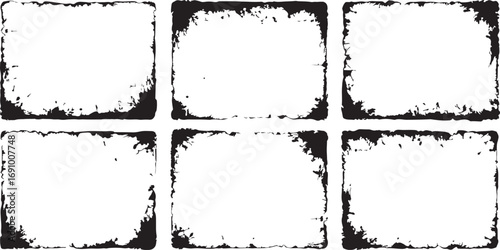 Grunge Distressed Rectangle Frame Set – Vintage Rough Edges with Ink Splatter, Texture, and Stains for Posters, Flyers, Scrapbooks, Backgrounds, or Retro Graphic Design Projects