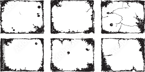 Grunge Distressed Rectangle Frame Set – Vintage Rough Edged Borders with Ink Splatter, Stains, and Texture for Poster, Flyer, Scrapbook, Background, or Retro Graphic Design Projects