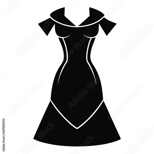 Elegant Off-Shoulder Dress Black Silhouette Vector Illustration on White Background