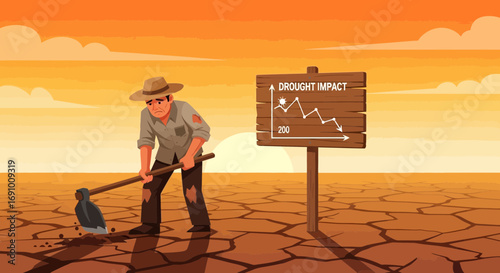 Devastating drought effects on farming lands, barren landscape under the scorching sun