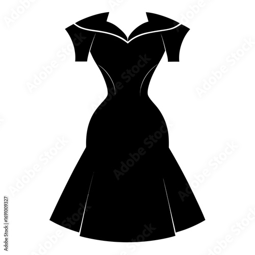Elegant Off-Shoulder Dress Black Silhouette Vector Illustration on White Background