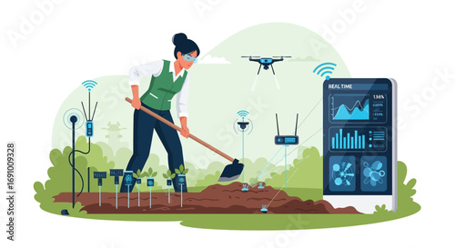 Smart agriculture innovation farmer using high tech equipment for enhanced precision