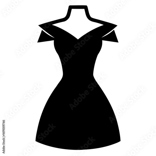 Fashion Off-Shoulder Dress Minimalist Black Silhouette Vector Design Isolated on White