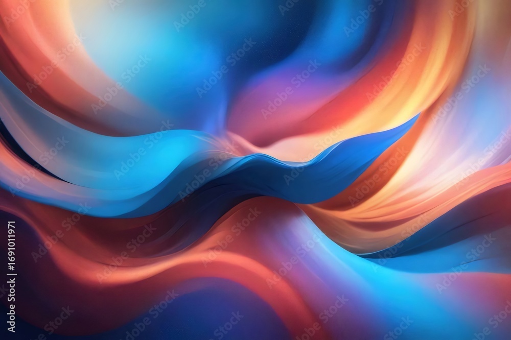 Obraz premium 抽象的な波状テクスチャ デザインと動的な光の表示とブルーとオレンジの色と現代的な背景