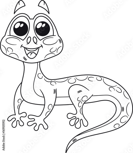 Lizard reptile character black-and-white vector illustration
