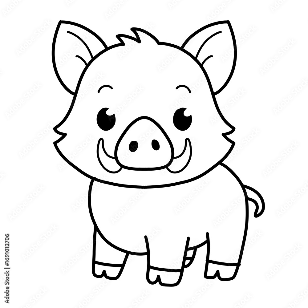 Naklejka premium Outline cute illustration of boar