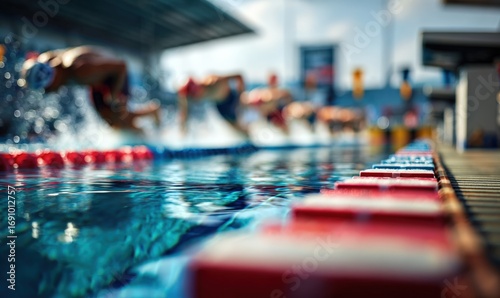 Wallpaper Mural Blurred swimmers diving into pool Torontodigital.ca