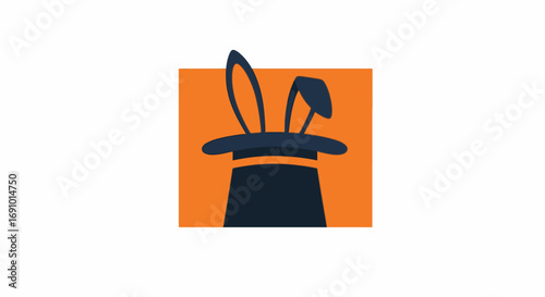 Creative Illustration of a Black Magic Hat with Bunny Ears and Magic Wand in a Bright Orange Background, Symbolizing Magic, Fantasy, and Entertainment for Magical Events and Promotions