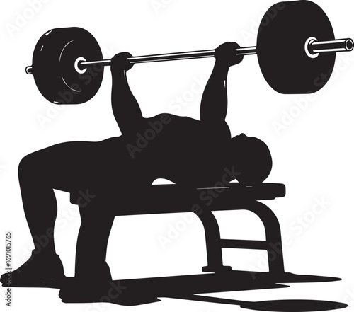 Fitness athlete silhouette performing bench press strength training exercise silhouette