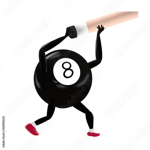 billiard balls holding a cue stick without a background