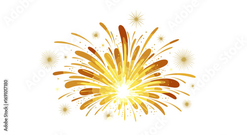 Illustration of a golden firework burst with radiating star accents around