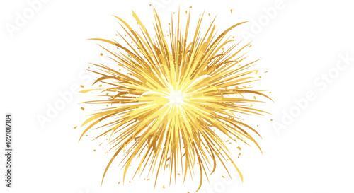 Illustration of a golden burst with radiating lines and confetti bits