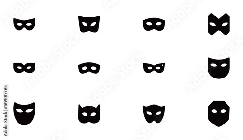 Mask icons set. Collection of different masks, perfect for masquerade, hero, mystery, and theatrical themes in a modern and minimalist style.