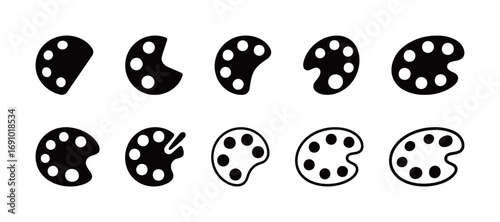 Palette icons set. A collection of different artist palettes, perfect for art, creativity, design, and painting-related projects.