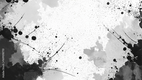 Minimalist Grunge Grey, Black and White ink splat grunge texture Background with Copy space