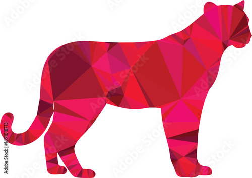 A geometric red panther stands in profile, showcasing a vibrant and modern design