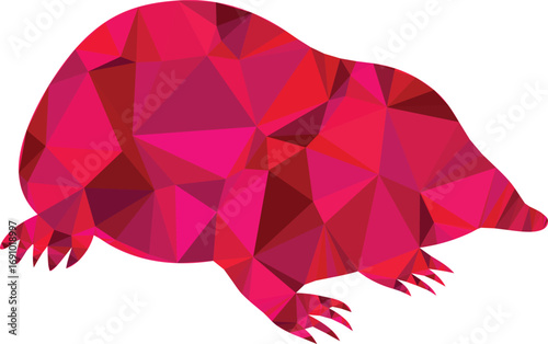 A vibrant red mole depicted in a lowpolygonal style moves across the frame