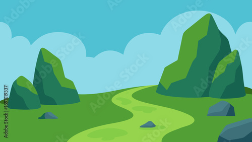 Mossy rock formations by a stream Nature Vector Illustration