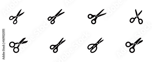 Scissors vector icons set. A collection of various scissor silhouettes and symbols, perfect for craft, salon, and office-related themes.
