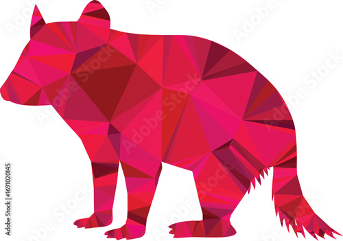 A vibrant red polygon Tasmanian devil stands alert in a minimalist composition