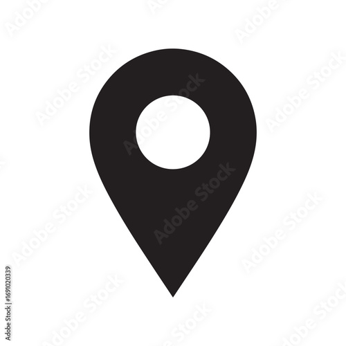 Black and white yin-yang button with a map pointer icon for a harmonious spiritual journey