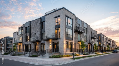 Ultra Quality Picture of Newly Built Multifamily Homes in a Contemporary Urban Community.