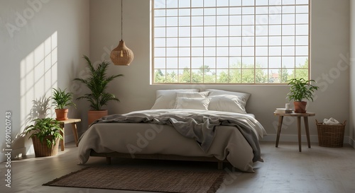 Cozy Bedroom with Natural Light and Plants - Modern Scandinavian Design
