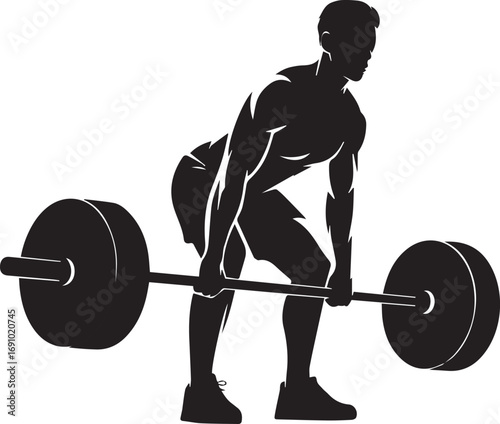 Fitness athlete silhouette lifting heavy barbell demonstrates strength training power workout
