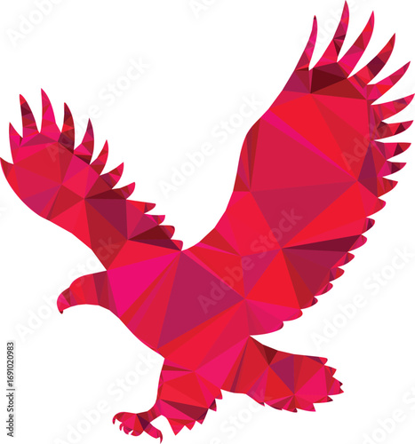 A red eagle in flight depicted in a lowpoly geometric style