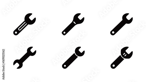 Wrench vector icons set. A collection of various wrench and spanner silhouettes, perfect for tool, repair, and engineering themes.