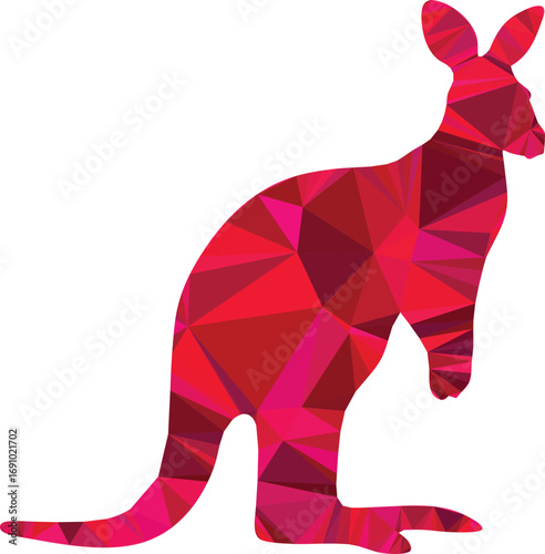 A vibrant red kangaroo stands in a lowpolygonal style