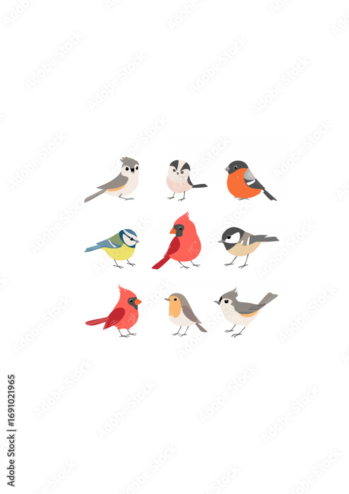 Fototapeta premium Collection of cute winter birds.ai