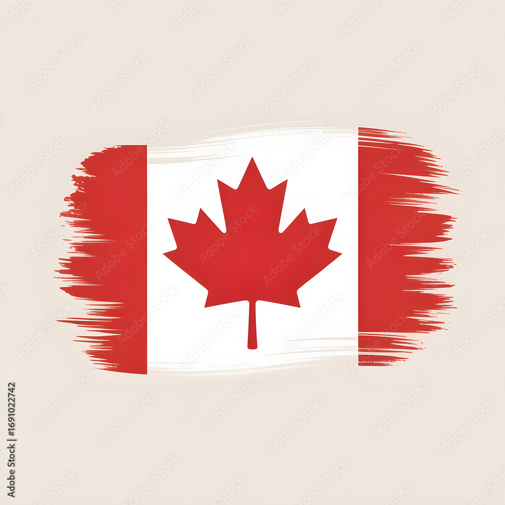 Obraz premium The Canadian flag printed in a distressed, brush-stroke or grunge effect. Gives a casual, vintage vibe for Canada Day celebrations.