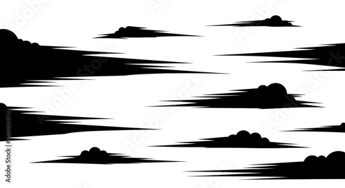 Vector art of abstract black cloud shapes with motion lines