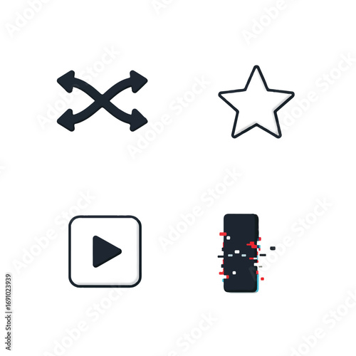 Minimal Vector Video Editing Transitions & Effects Icon Set: Crossfade, Transition, Dissolve, Glitch for Post-Production