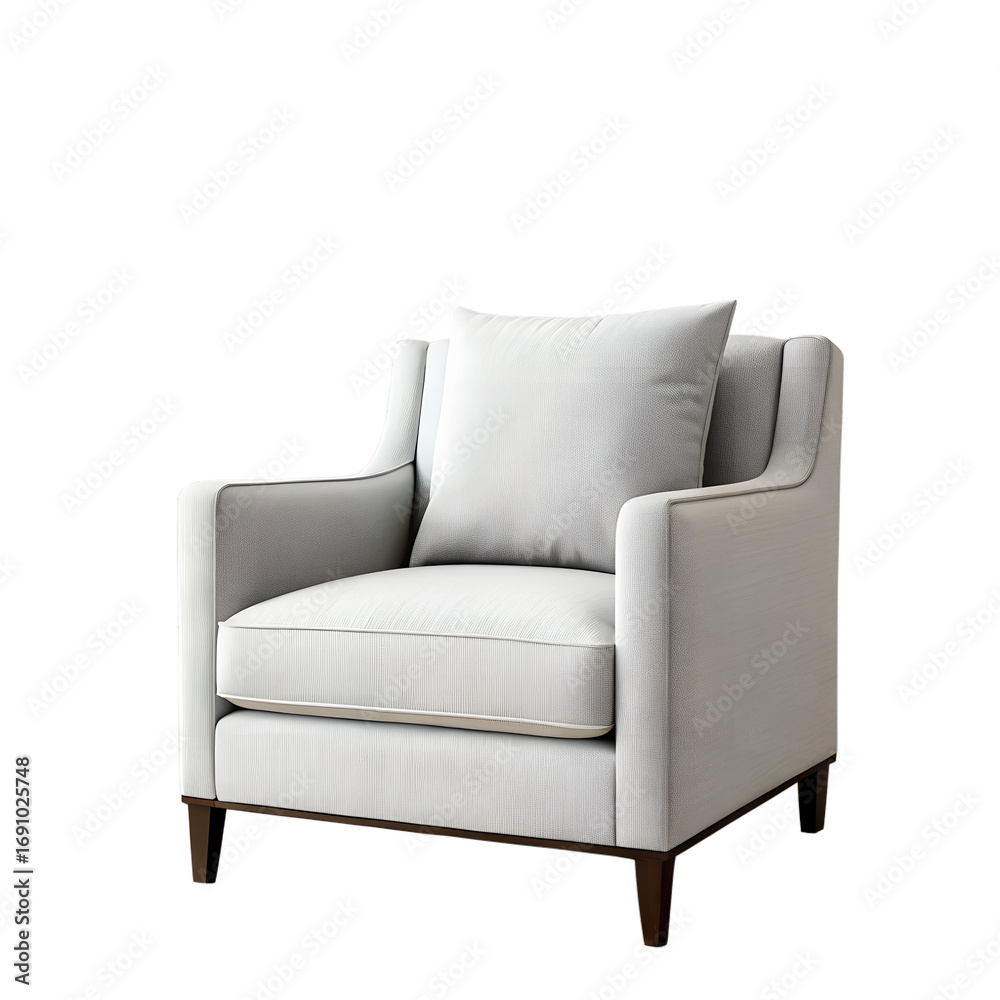 Obraz premium Comfortable armchair with cushion isolated on transparent background, a stylish and cozy seating option for living room