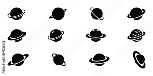 Set of a Planet Vector Icons, A Collection of Different Symbols for Space, Cosmos, and Science