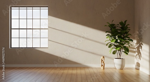Modern Interior with Fiddle Leaf Fig Plant and Window Light