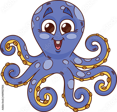 Purple octopus marine character vector illustration