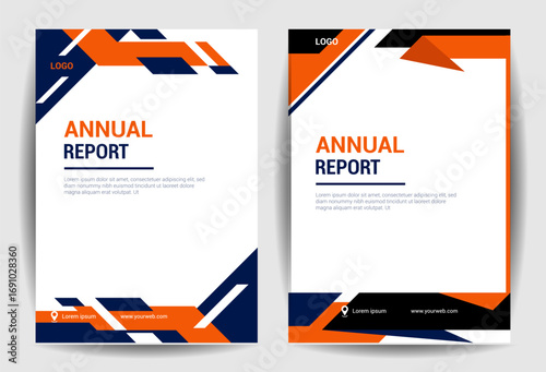 Annual Report Cover Templates with Geometric Orange and Blue Accents
